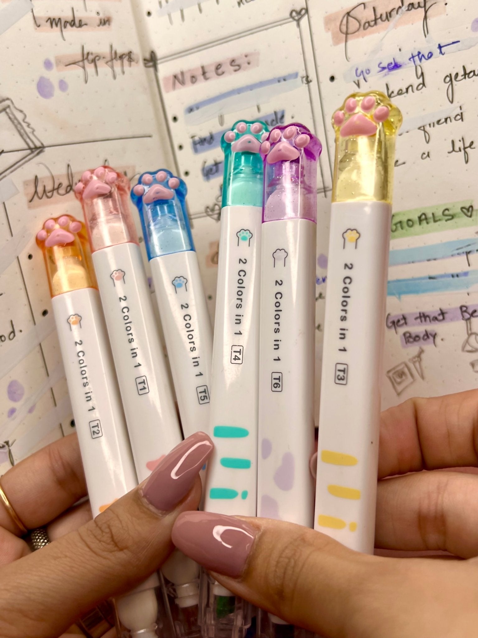 Cute Highlighter Kawaii, Assorted Pastel Colors Multicolor Marker Pen, Cat  Claw Animals Cartoon No Bleed Colored Bible Aesthetic Neutral Highlighter
